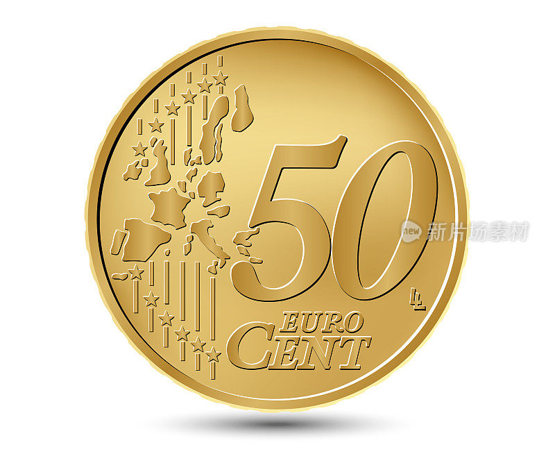五十欧分硬币。反向硬币。矢量插图。
