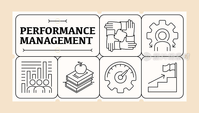 性能管理线图标集和横幅设计