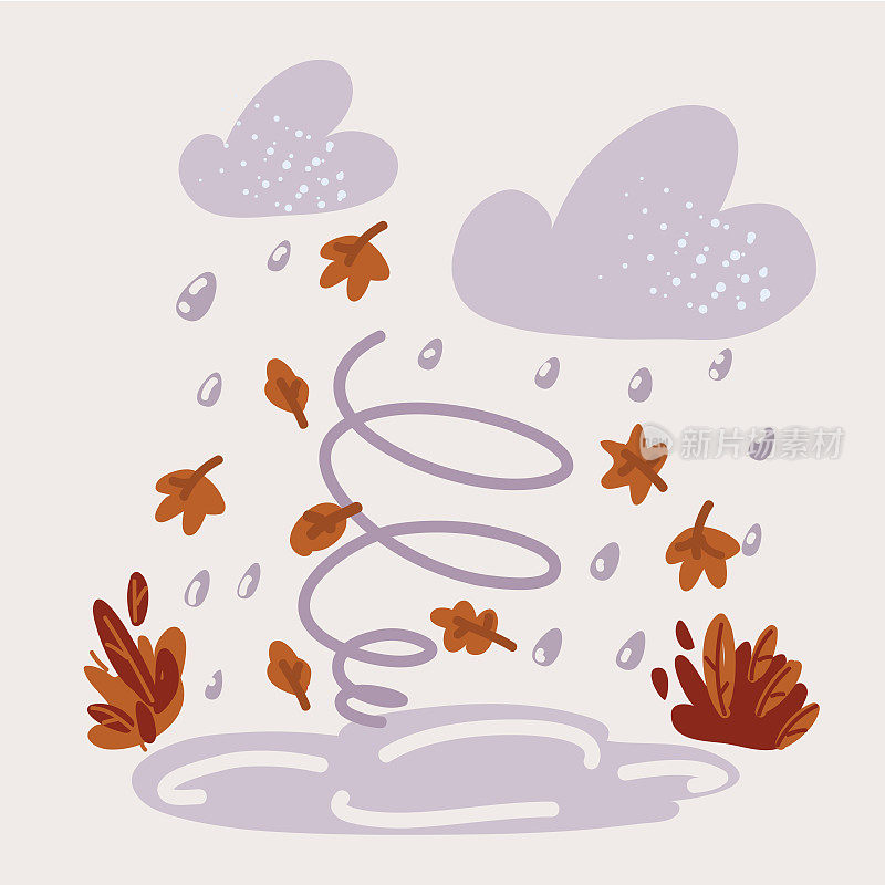 矢量插图的叶子落在风中飞行秋天的天气季节