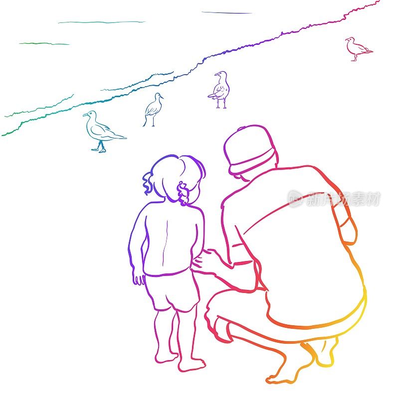 童年夏日海滩父女彩虹