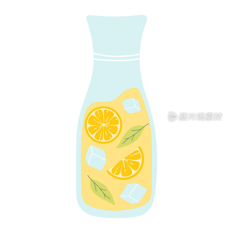 水罐加柠檬水。加柠檬、薄荷和冰块的柠檬水。
