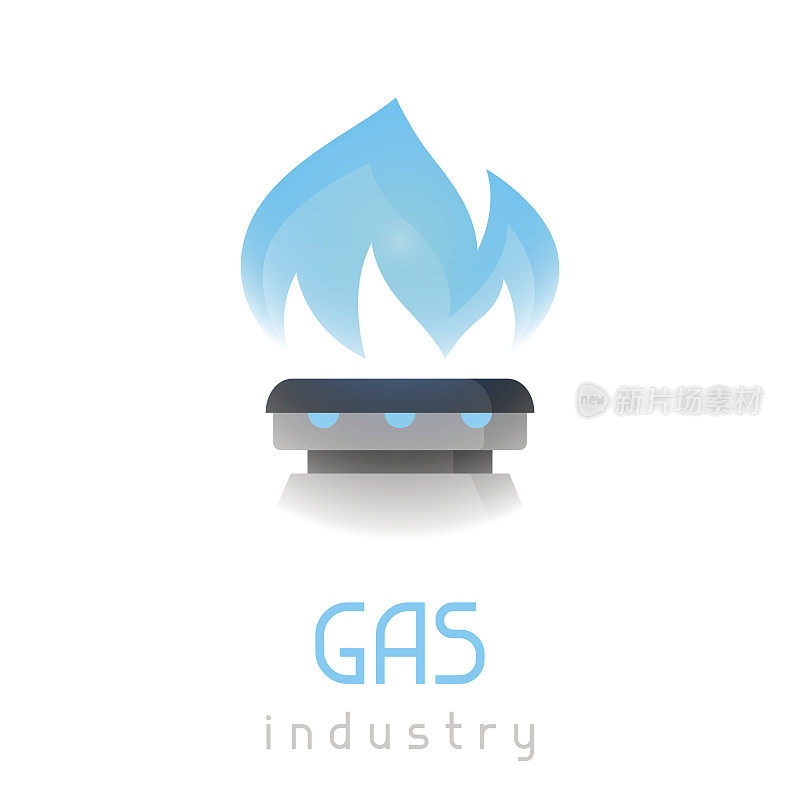 炉子上的蓝色煤气火焰。工业插图