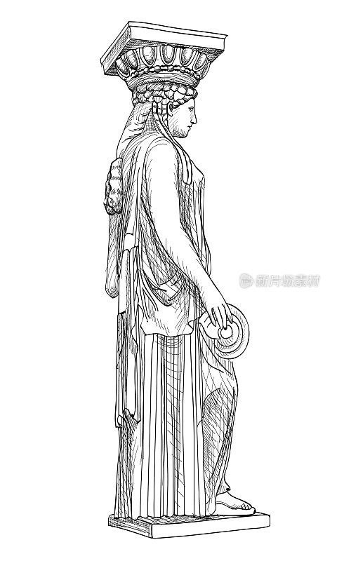 女像柱squlpture。希腊雅典万神殿圆柱。