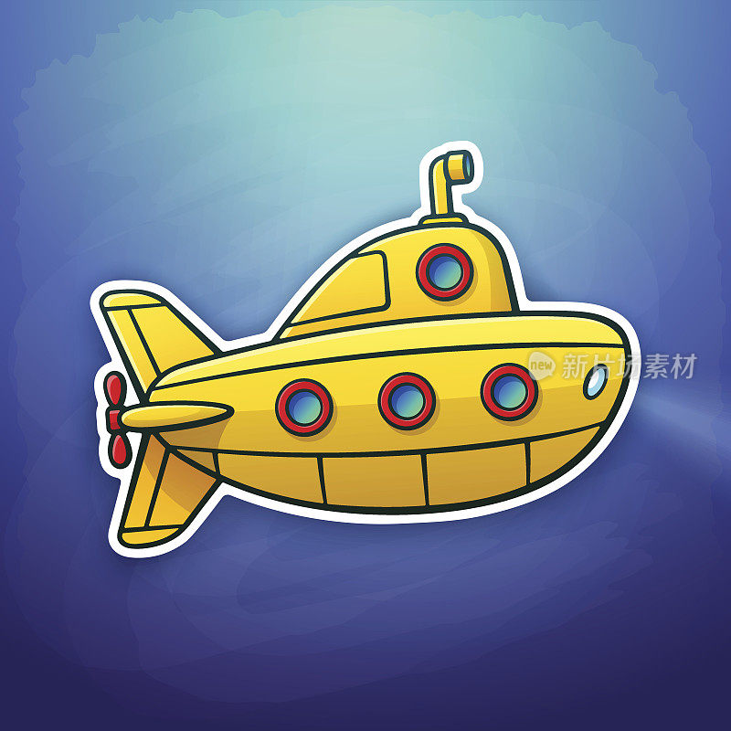 漂浮在深海的玩具潜艇贴纸