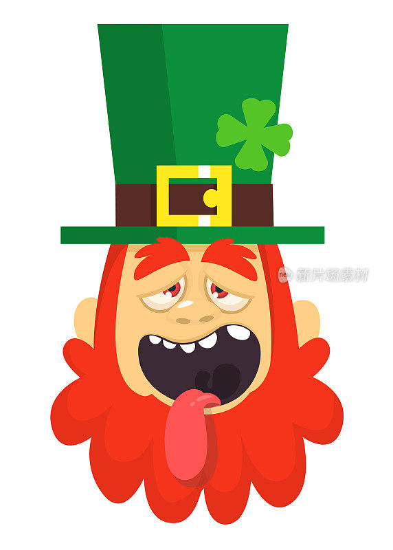 有趣的卡通小妖精。红胡子的头。图为爱尔兰圣帕特里克节庆祝活动
