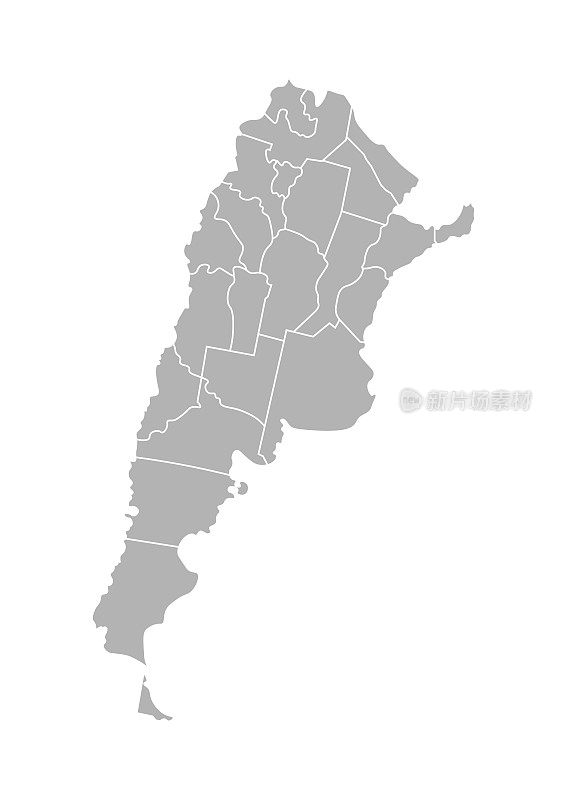 阿根廷简化行政地图矢量孤立插图。省(区)边界。灰色的剪影。白色的轮廓