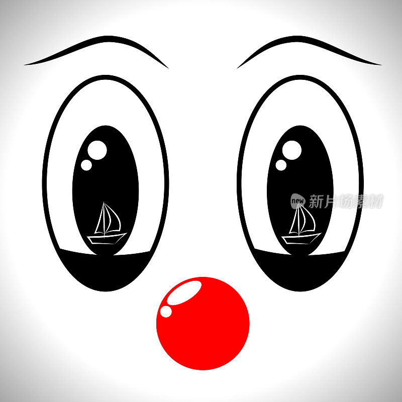 一个男人的脸在一个小丑面具上有着不同的情绪，沉思，快乐和梦幻的面部表情，面相学和心理诊断的概念研究。