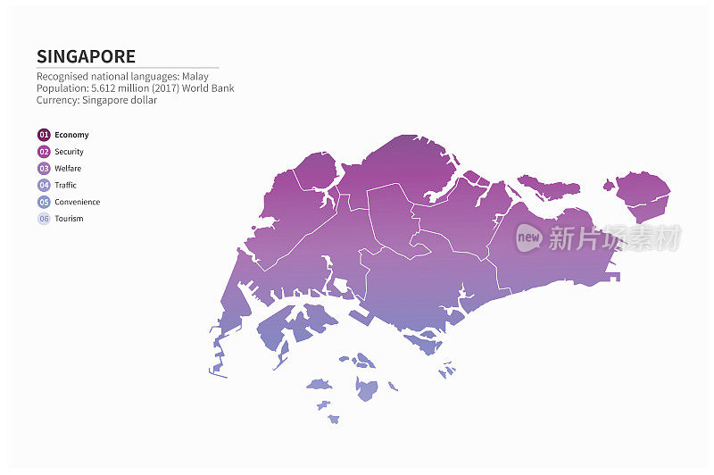 新加坡地图。亚洲新加坡矢量地图