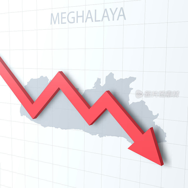 下落的红色箭头与梅加拉亚邦地图的背景