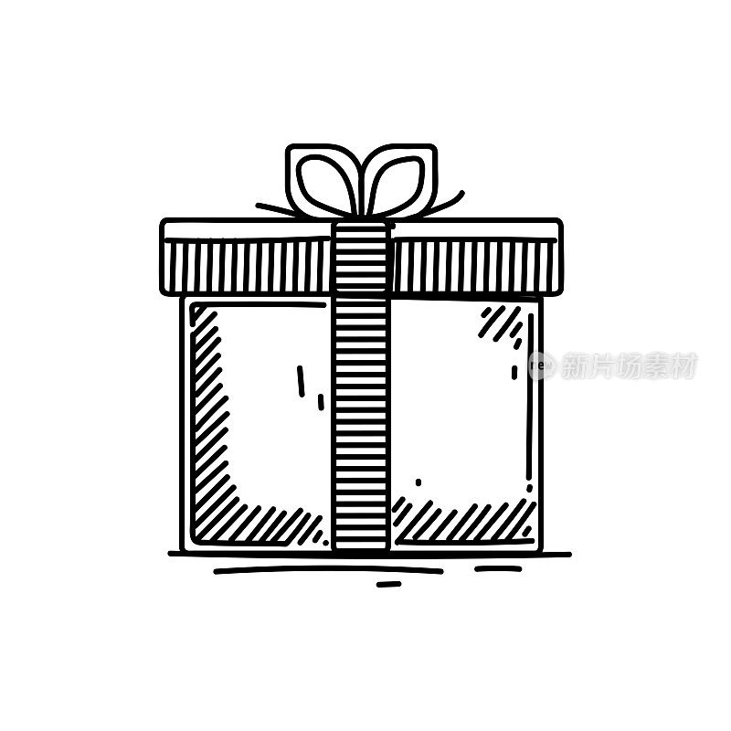 礼盒线图标，草图设计，像素完美，可编辑的笔触。标志、标志、符号。生日，礼物，庆典。