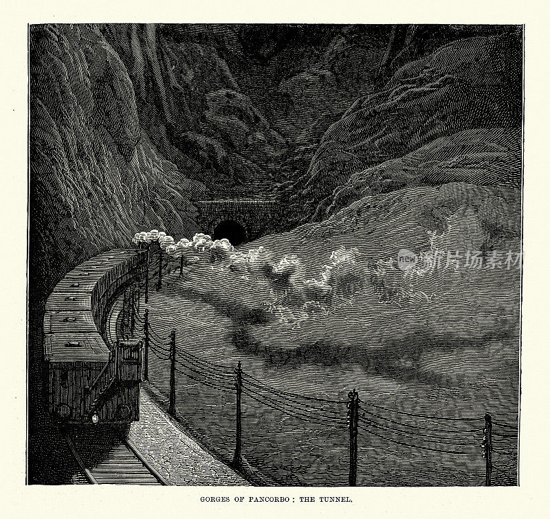 潘科博峡谷，蒸汽火车和铁路隧道，布尔戈斯，卡斯蒂利亚和León，西班牙，西班牙，19世纪的历史，由古斯塔夫・多雷绘制