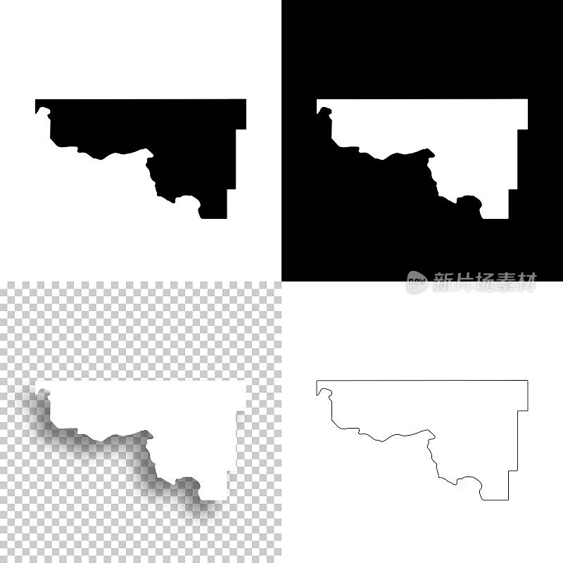 北达科他州麦克莱恩县。设计地图。空白，白色和黑色背景