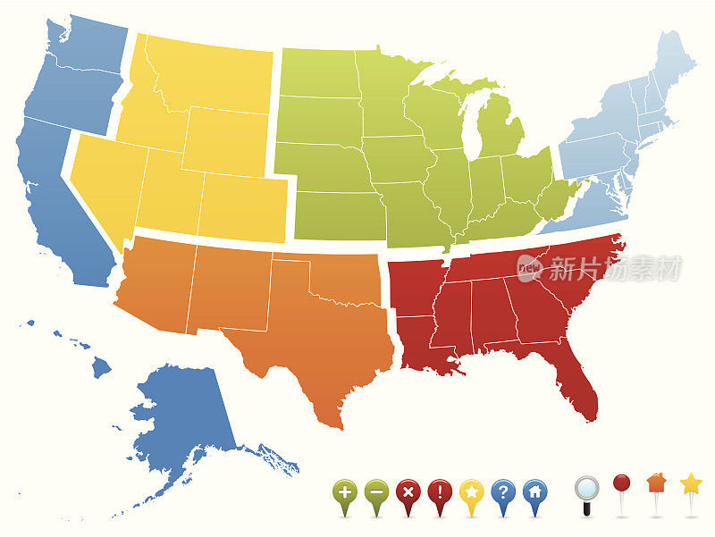 美国GPS区域引脚地图