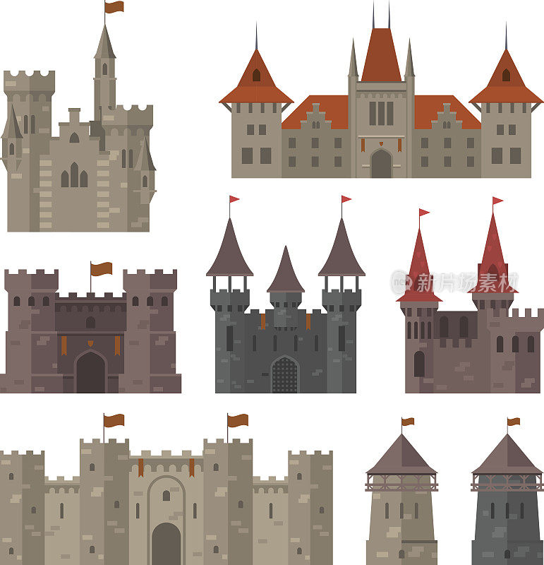 中世纪的城堡、要塞和要塞，有加固的墙和塔