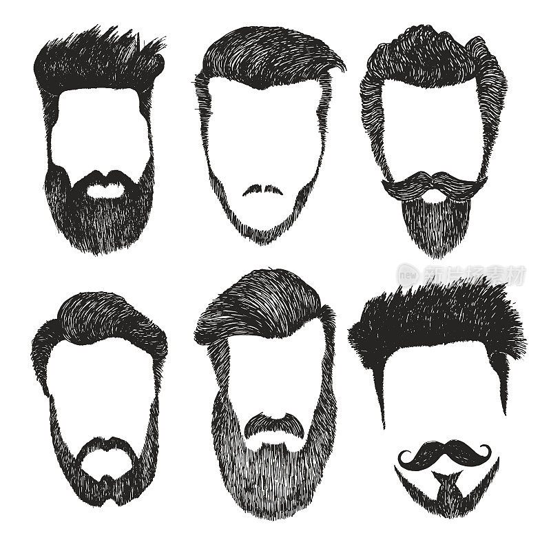 潮人风格的发型，胡子，胡子向量集