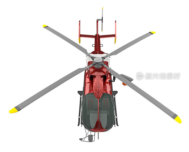 救援直升机视图以上孤立的白色3d渲染