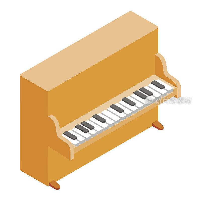 棕色直立钢琴图标，等距3d风格