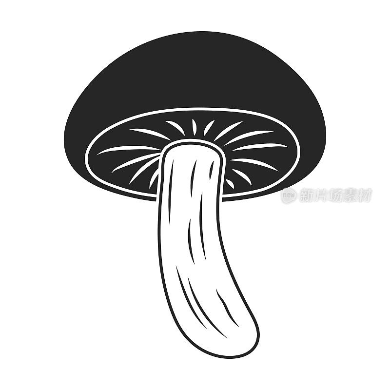香菇图标在黑色风格孤立在白色背景。蘑菇符号股票矢量插图。