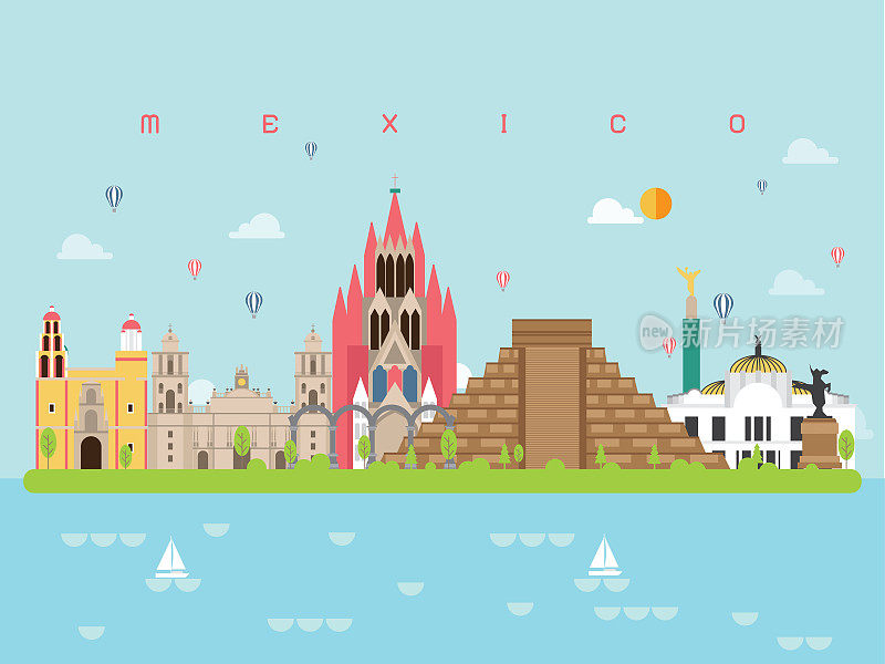 墨西哥地标旅游和旅程矢量
