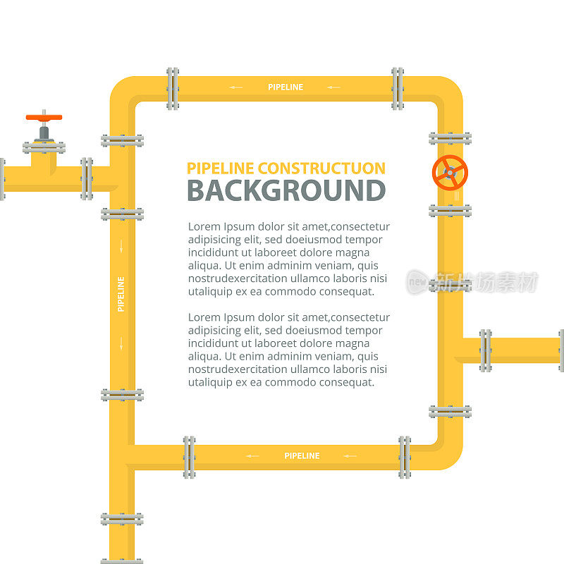 工业背景与黄色管线。用于文本的形状框架中的管道。