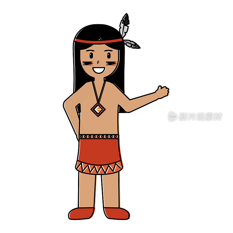 卡通的美国印第安土著穿着传统短鹿皮衣服