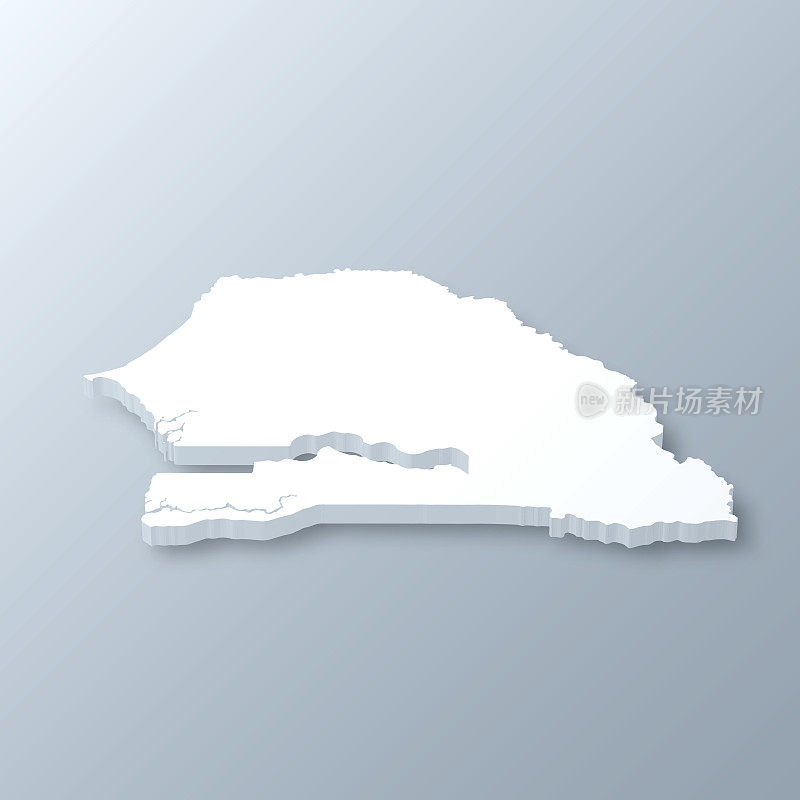 塞内加尔3D地图上的灰色背景