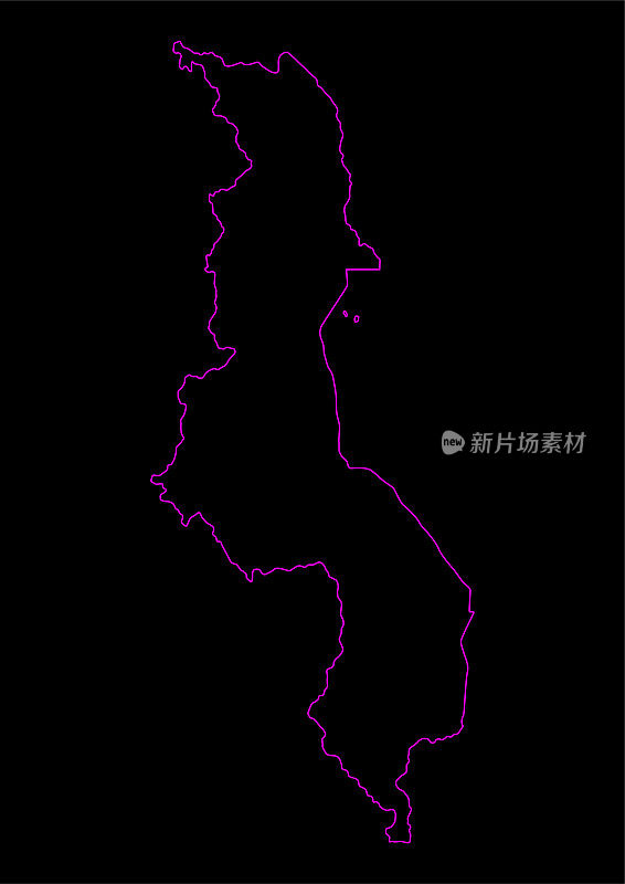 黑色背景下的马拉维霓虹灯地图