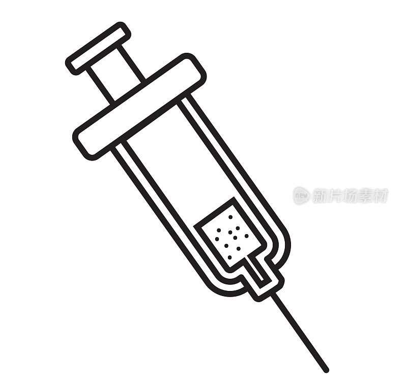 感冒和流感病毒注射器与疫苗线艺术图标
