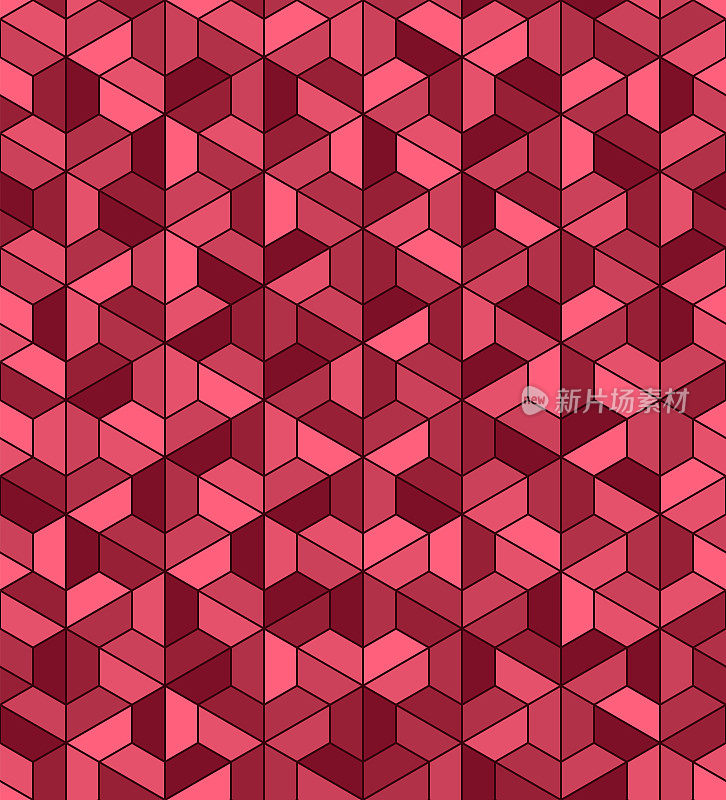 粉红色和栗色的秋千。四边形六边形几何形状。向量无缝模式。简单重复的背景。纺织布板。包装纸。连续打印。装饰设计元素