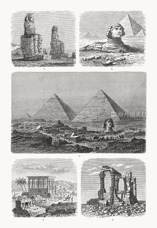 古埃及纪念碑的历史观点，木刻，出版于1893年