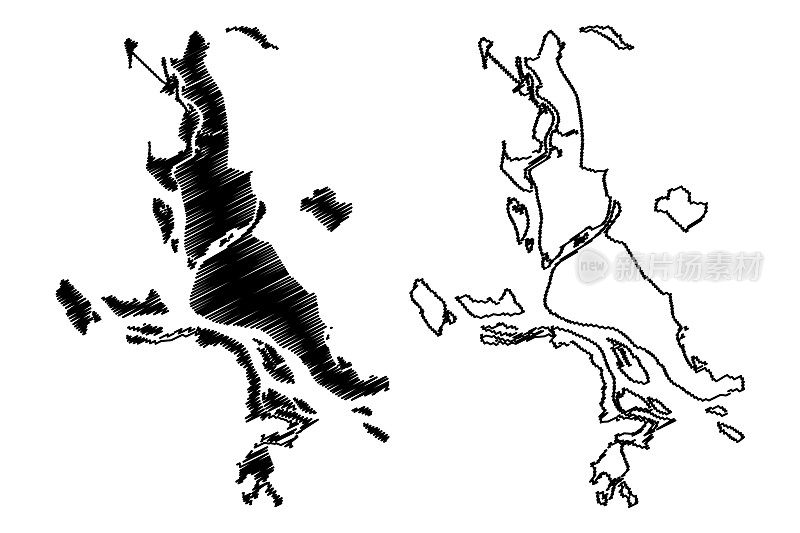阿尔汉格尔斯克市(俄罗斯联邦，俄罗斯)地图矢量插图，涂鸦草图城市大天使或大天使斯克地图