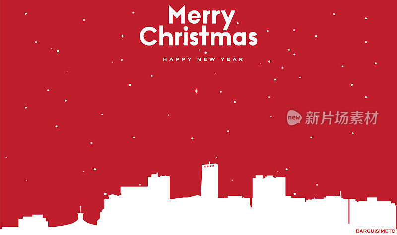 圣诞和新年红色贺卡与白色的城市景观巴基西梅托