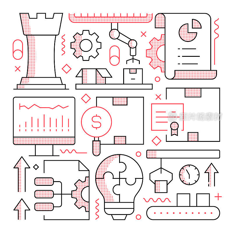 产品管理相关的现代线条风格矢量插图