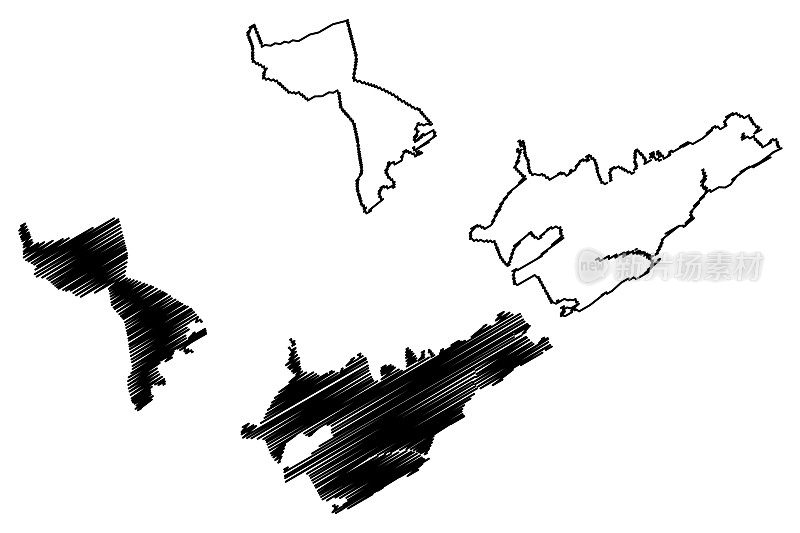 东伦敦城(南非共和国，RSA，东开普省)地图矢量插图，潦草草图东伦敦城地图