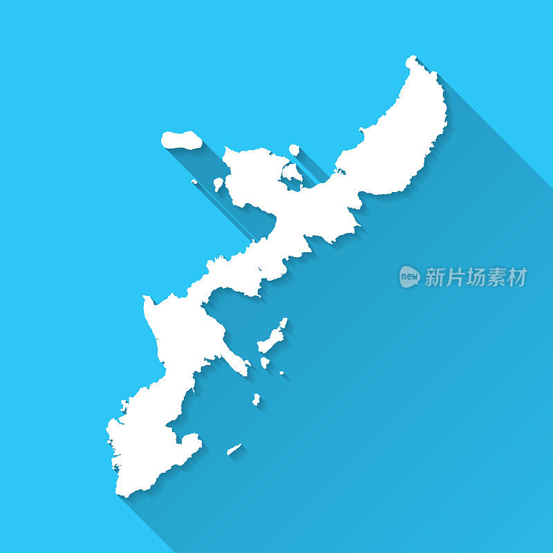 冲绳岛地图与长阴影在蓝色的背景-平面设计