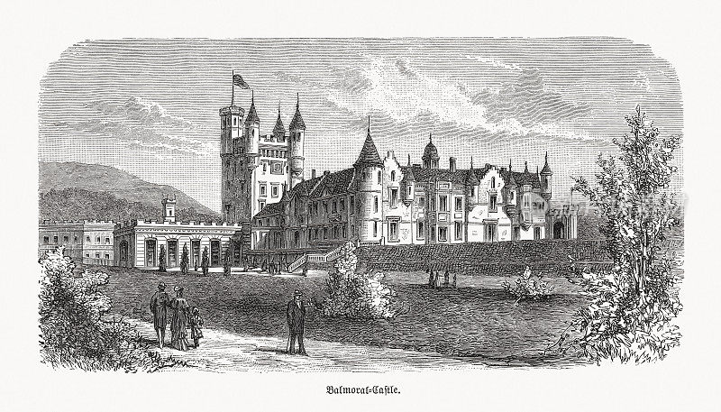 巴尔莫勒尔城堡，苏格兰阿伯丁郡皇家迪赛德，木版，1893年出版