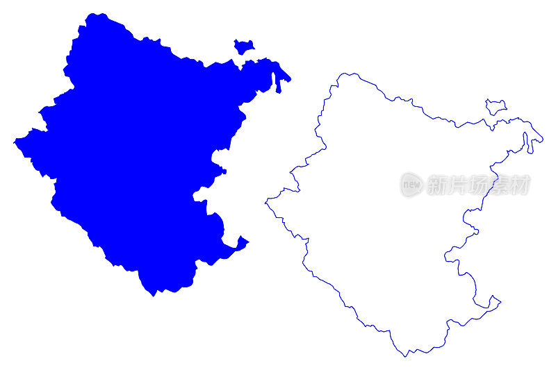 阿雷佐省(意大利、意大利共和国、托斯卡纳或托斯卡纳地区)地图矢量插图，阿雷佐省地图草稿
