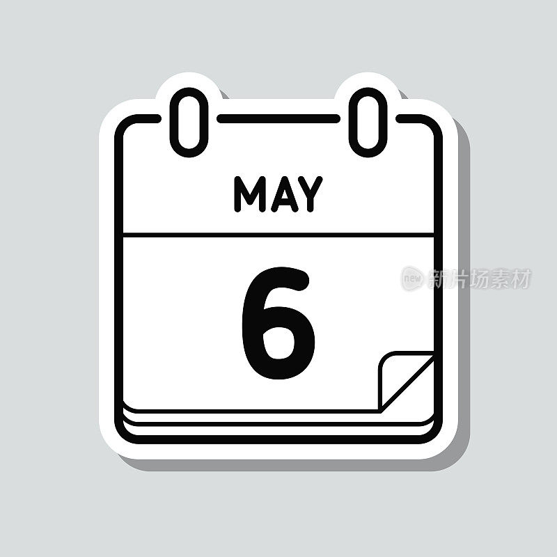 5月6日。灰色背景上的图标贴纸