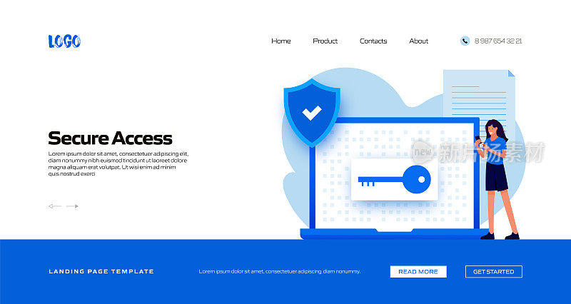 安全访问概念矢量插图登陆页面模板，网站横幅，广告和营销材料，在线广告，业务演示等。