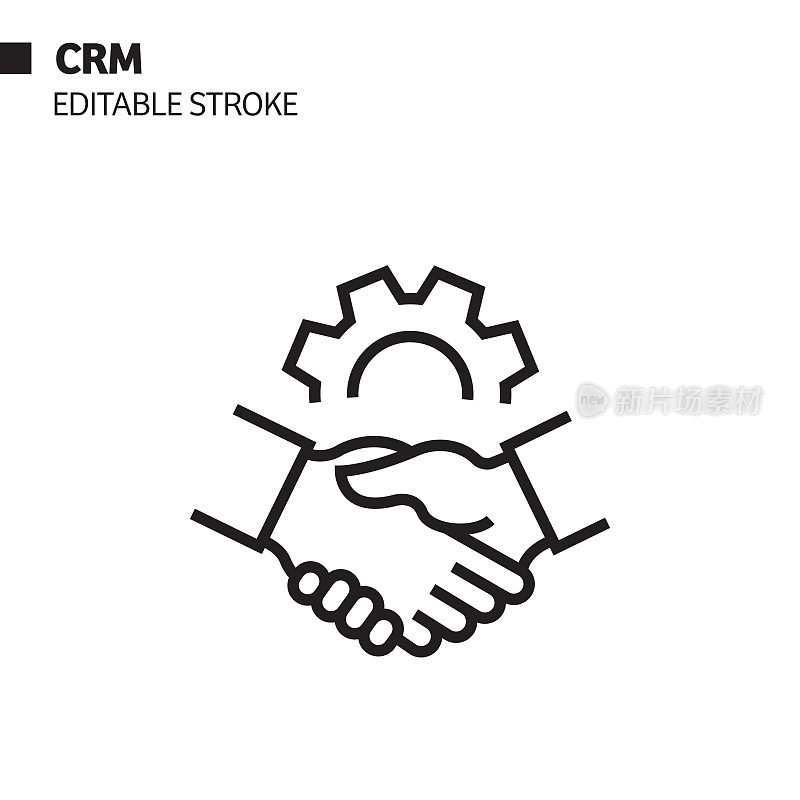 CRM线图标，轮廓矢量符号插图。