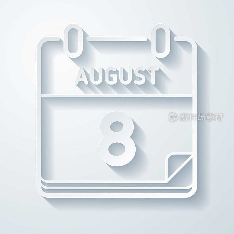 8月8日。在空白背景上具有剪纸效果的图标