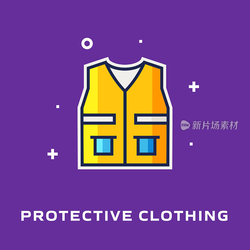 保护衣服平线图标，轮廓向量符号插图。