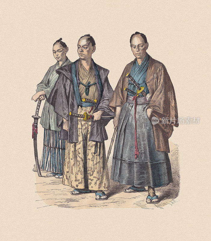 19世纪，日本服饰，手工着色木刻，出版于1880年