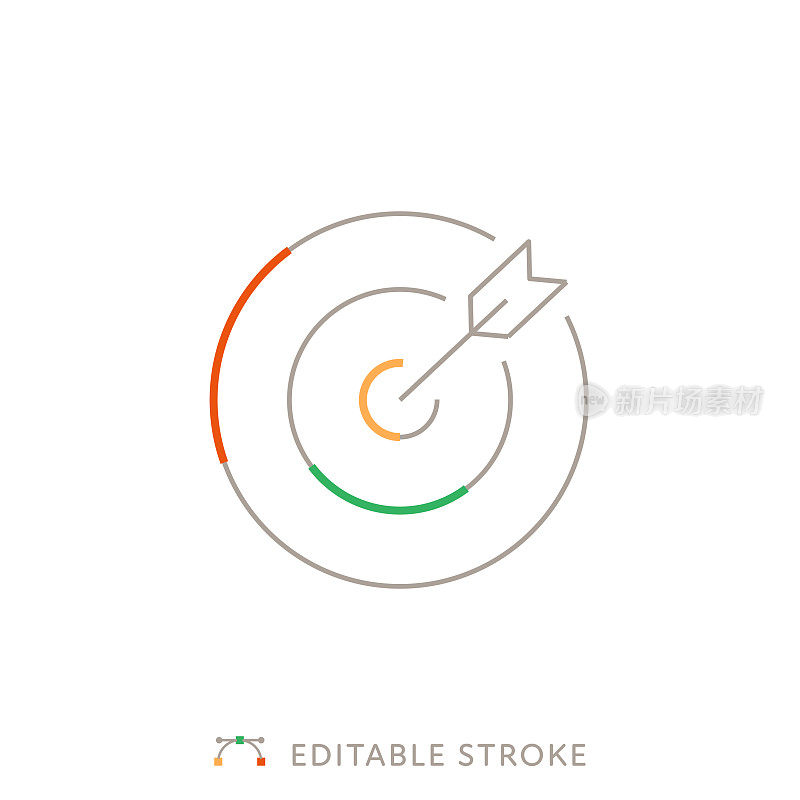 目标和箭头多色线图标与可编辑的笔触