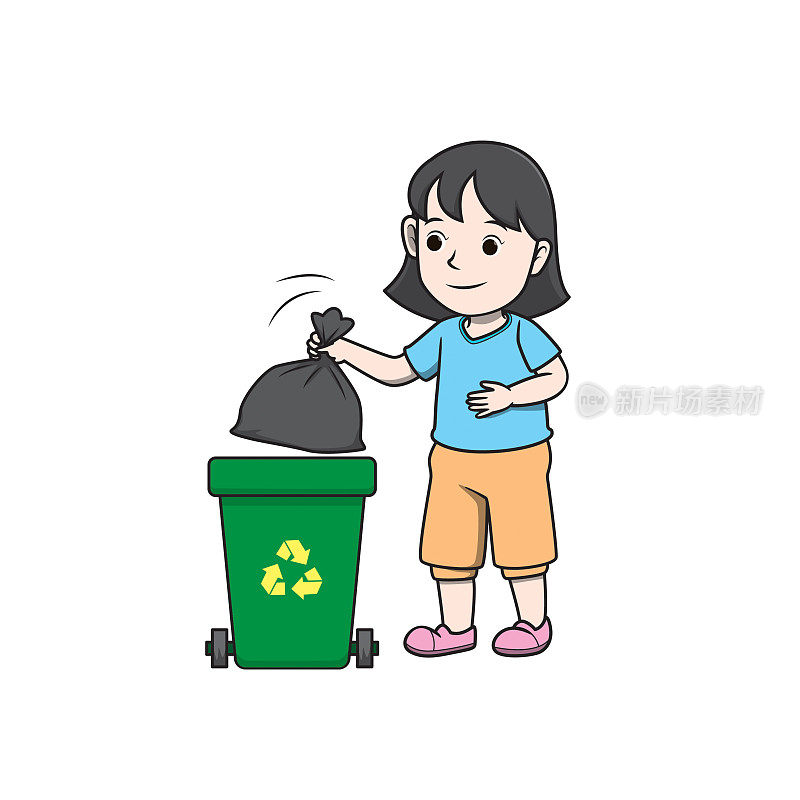 儿童活动彩色图画书页的颜色矢量插图与儿童做家务的图片扔掉垃圾。