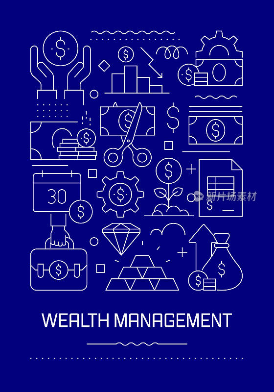 财富管理相关的现代线设计小册子，海报，传单，演示模板矢量插图