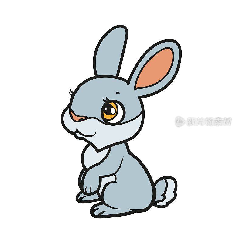 可爱的卡通兔宝宝颜色变化为涂色书的白色背景
