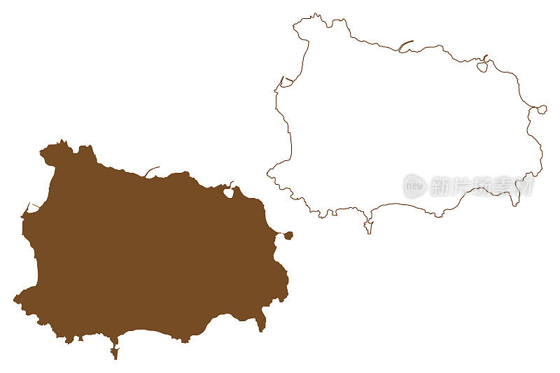 伊斯基亚岛(第勒尼安海，意大利共和国，意大利)地图矢量插图，潦草草图伊斯基亚地图