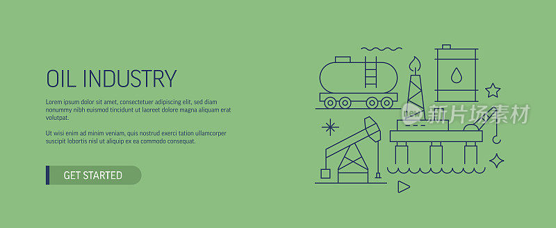 石油行业相关网站横幅线风格。现代设计矢量插图网页横幅，网站标题等。股票插图