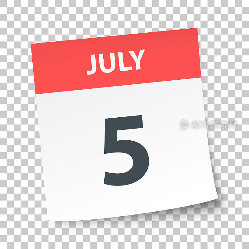 7月5日-空白背景上的每日日历